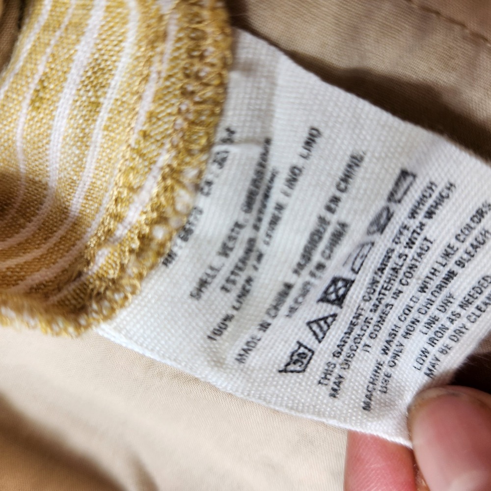 Anthropologie Size Large 100% Linen Yellow Stripe White Embroidered Pants Crop - Picture 13 of 13